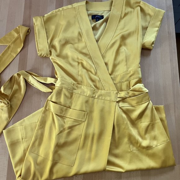 J Crew Satin Wrap Dress Yellow Gold Small - Picture 4 of 4